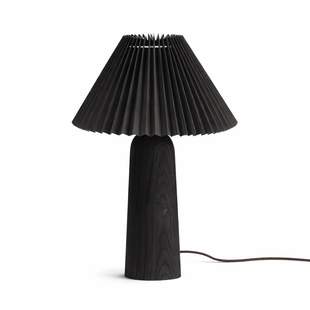 Lámpara de mesa con pantalla plisada Hilveta – altura 40 cm, base negra con pantalla negra