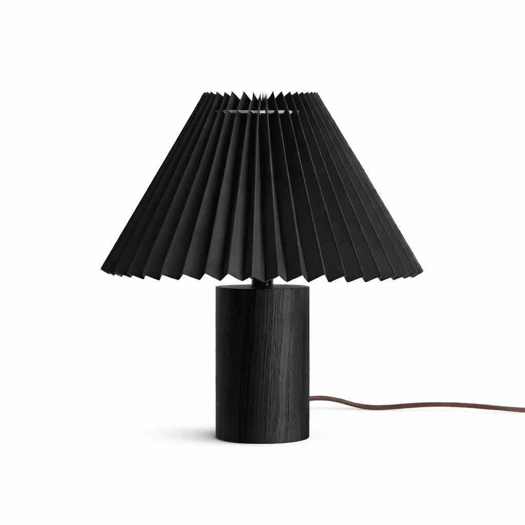 Lámpara de mesa con pantalla plisada Hilveta – altura 30 cm, base negra con pantalla negra