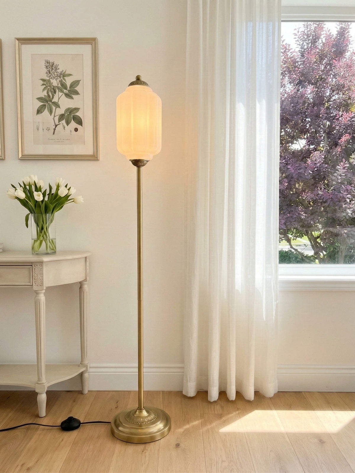 Tuliana - Lámpara de Pie Retro con Pantalla de Cristal Gallonado