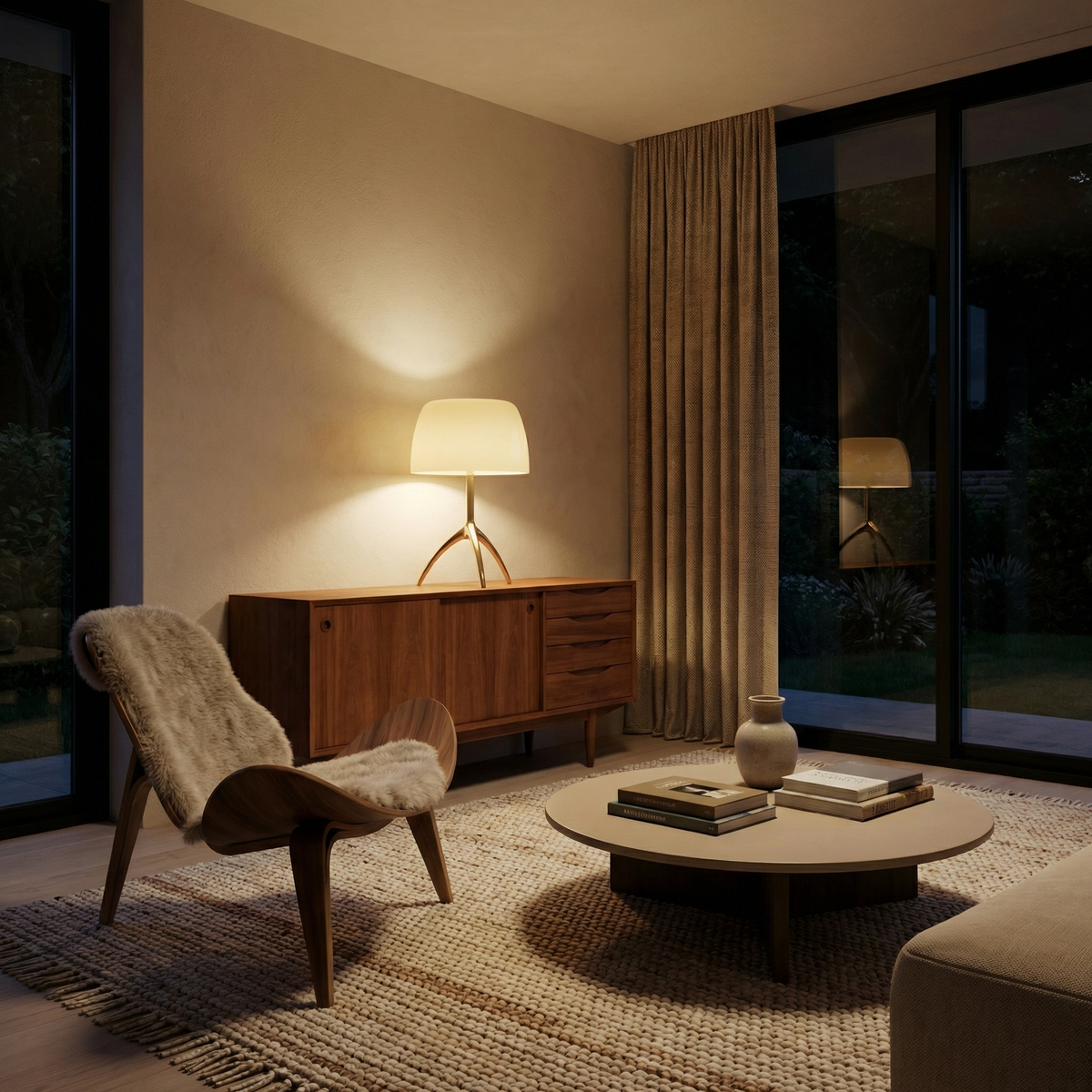 Lámpara de mesa trípode de cristal Kampela en un salón de estilo nórdico – imagen 5