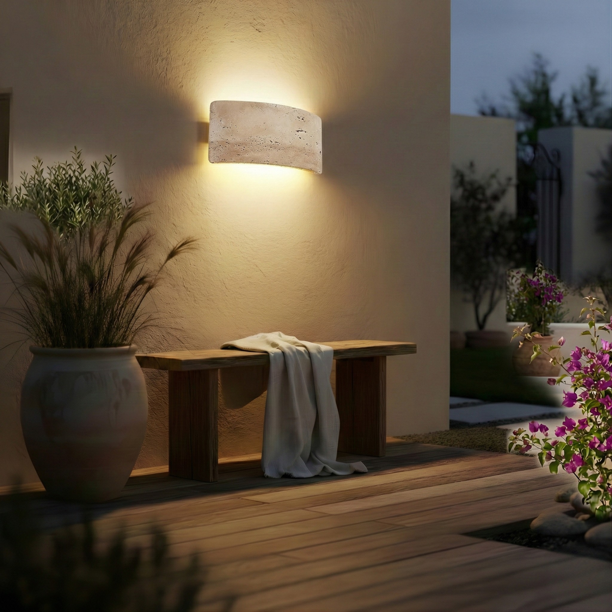 Aplique de pared exterior Xaroca de piedra natural – encendido al anochecer