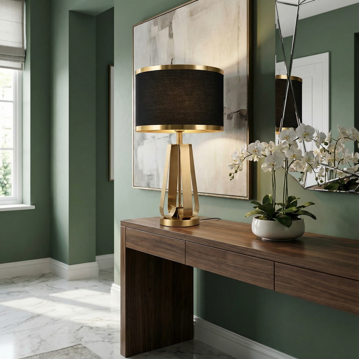 Lámpara de mesa dorada Ladora en un dormitorio elegante – imagen 3