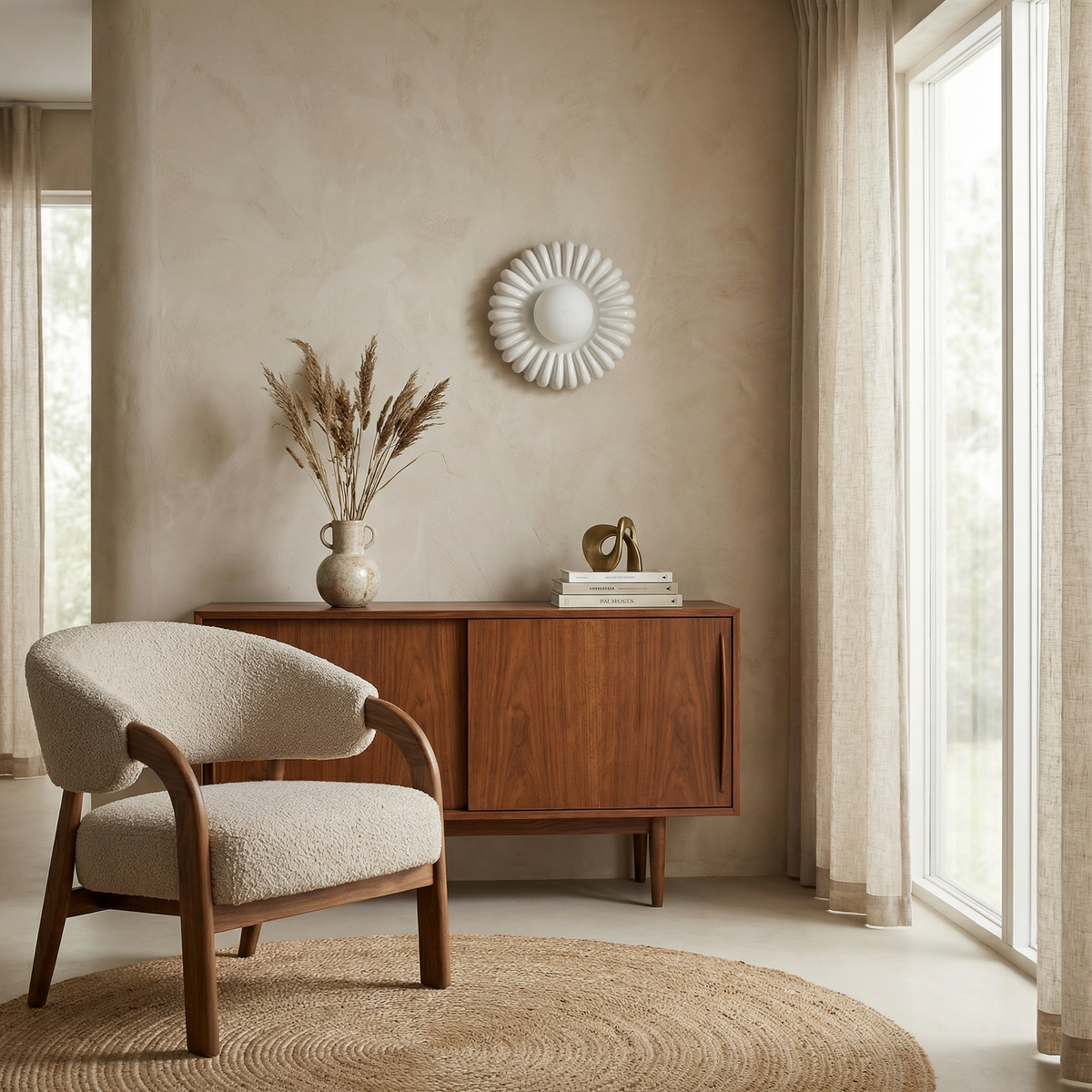 Aplique de pared en forma de flor Zinela – apagado sobre un aparador