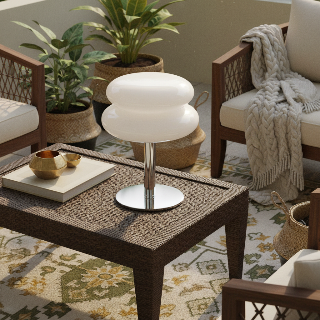 Lámpara de mesa Bauhaus Dulcela en un salón luminoso – imagen 17