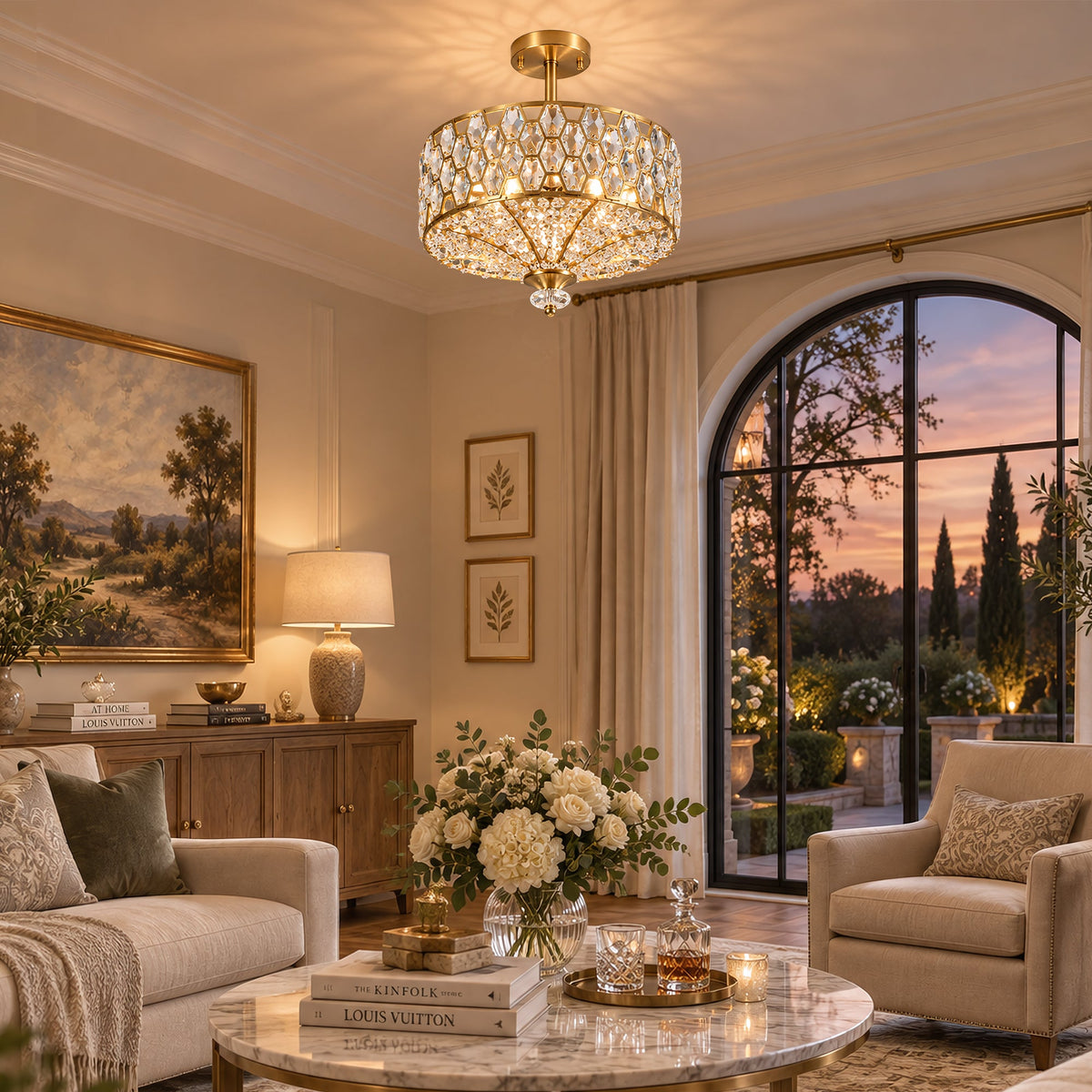 Lámpara de techo de cristal Brillara en un salón elegante – imagen 3