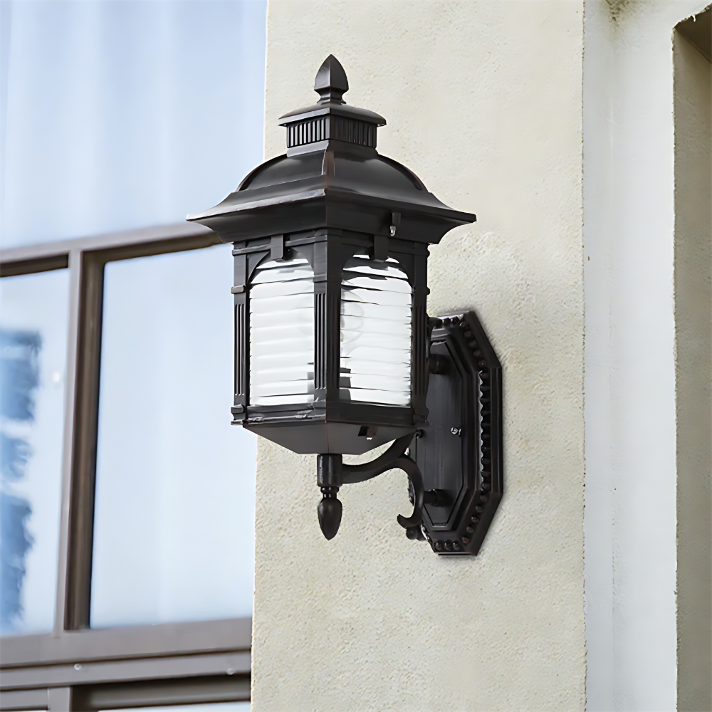 Ocandil - Aplique de Pared Exterior Farol Clásico con Cristal Estriado