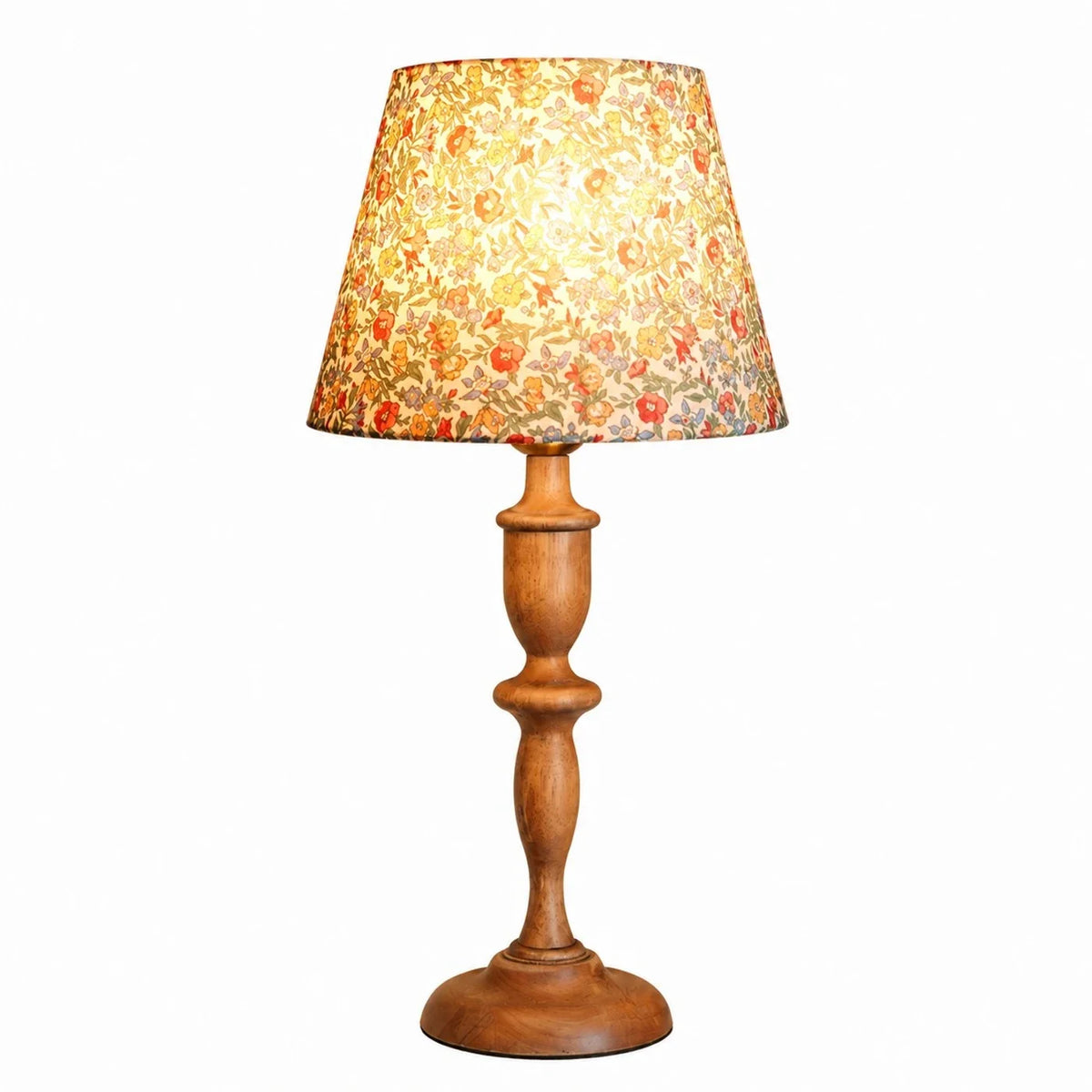 Lámpara de mesita de noche vintage Ramelia – con pie de madera natural y pantalla floral