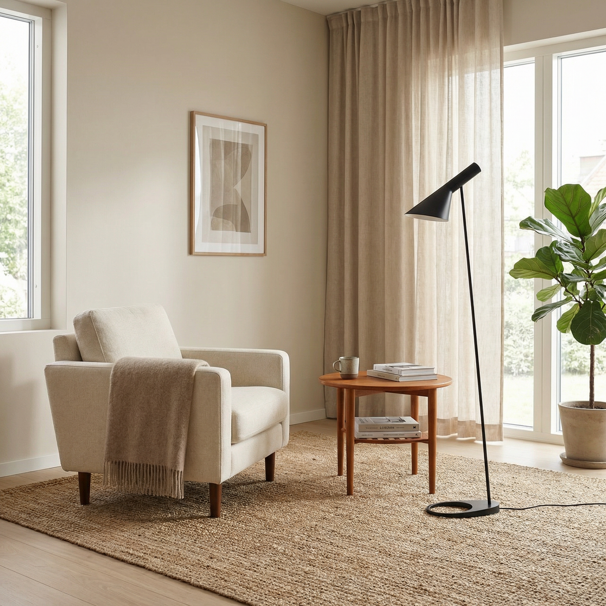 Lámpara de pie minimalista Pirela en un salón acogedor – imagen 4