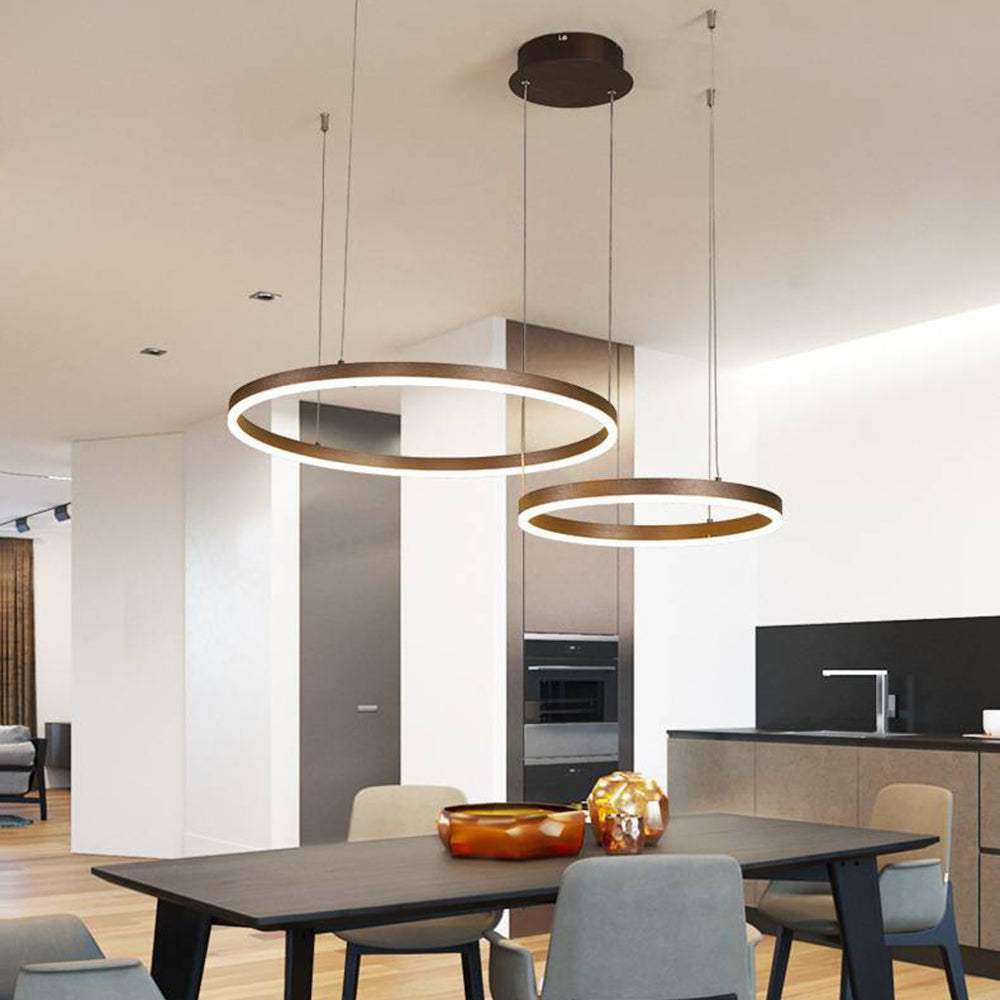 Lámpara colgante LED de aros Saroa – café 2 aros