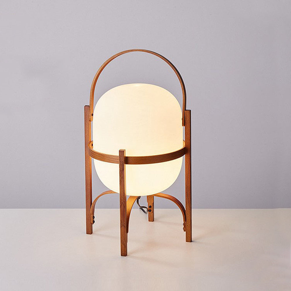 Macesta - Lámpara de Mesa y Suelo de Madera con Globo de Cristal Opal