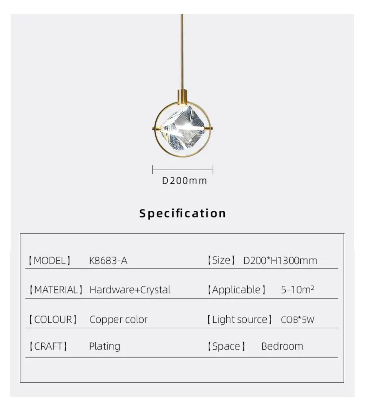 Lámpara colgante LED de cristal Diamela – medidas y ficha técnica