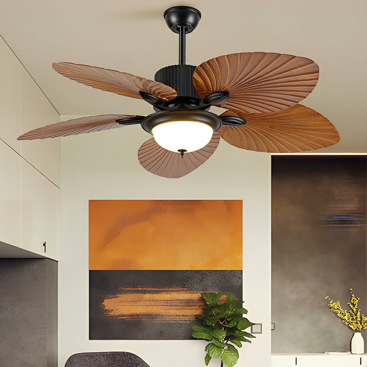 Ventilador de techo con luz Arecia en un rincón de estilo tropical – imagen 4