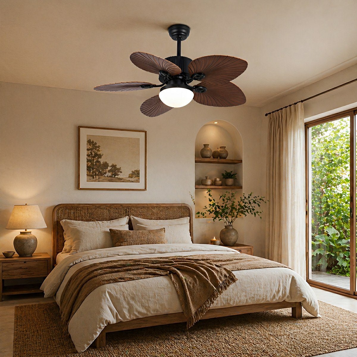 Ventilador de techo con luz Arecia en un rincón de estilo tropical – imagen 9