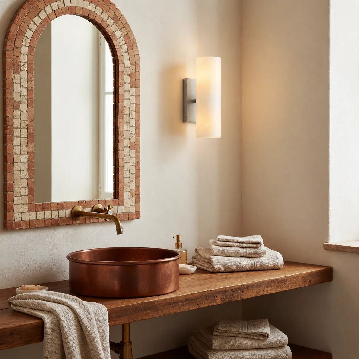 Aplique de pared cilíndrico Albasta en un pasillo acogedor – imagen 12