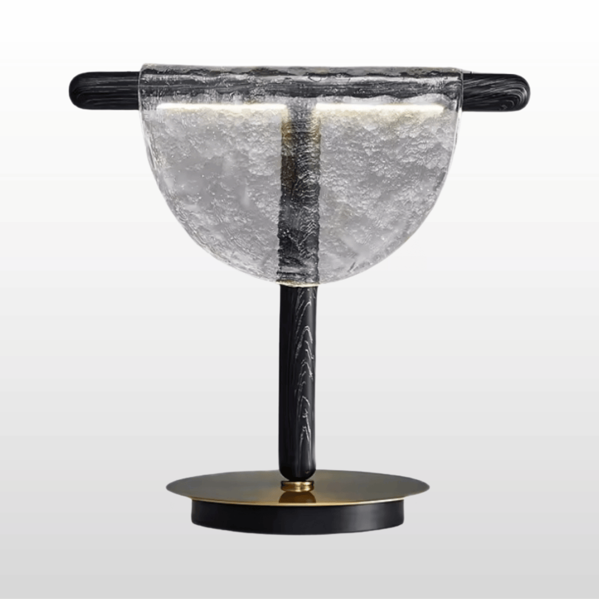 Kelora - Lámpara de Mesa LED Media Luna de Cristal Soplado y Madera Negra