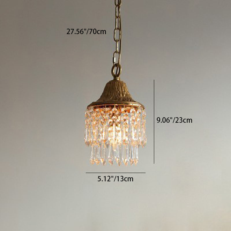 Lámpara colgante de cristales dorada Fulgela – medidas 13 × 23 cm y cadena de 70 cm