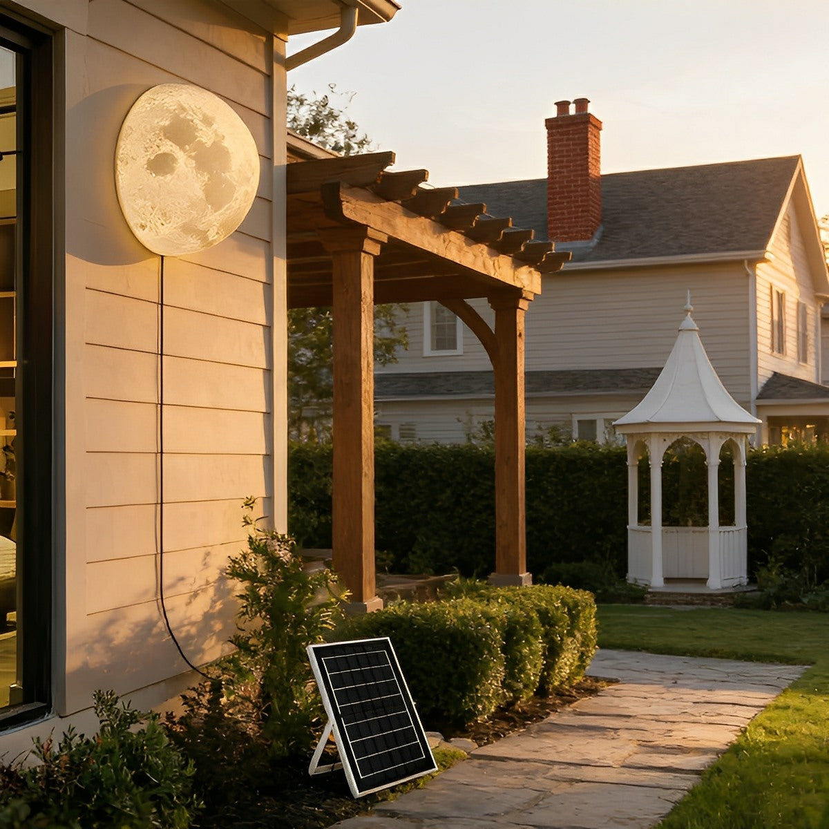 Aplique de pared exterior Lunoro – versión solar con placa