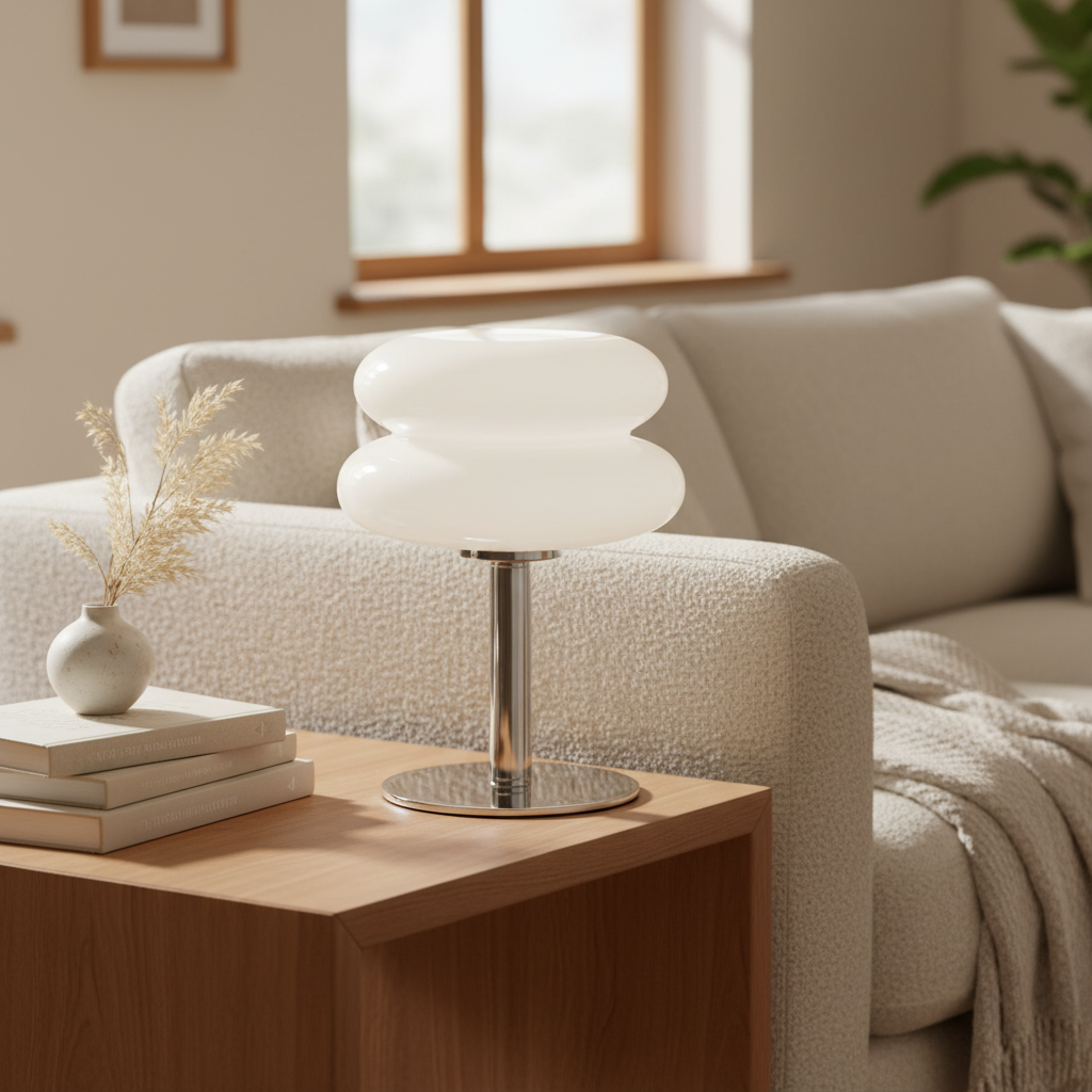 Lámpara de mesa Bauhaus Dulcela en un salón luminoso – imagen 13