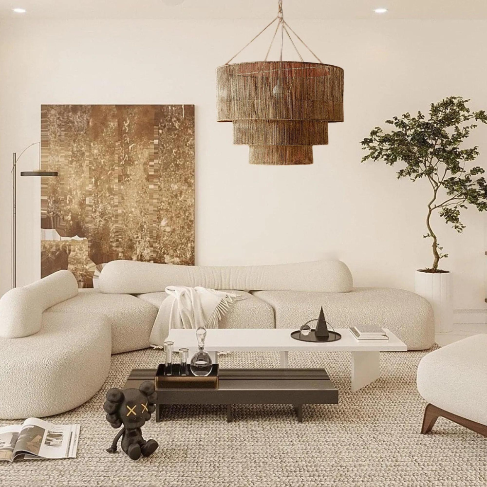 Lámpara colgante de ratán Cestina en un salón de estilo natural – imagen 7