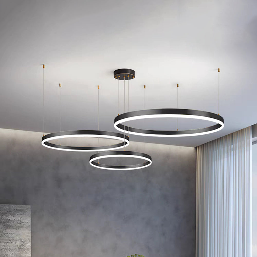Lámpara colgante LED de aros Saroa – negro 3 aros