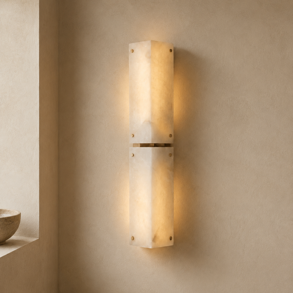 Aplique de pared Yesmira de mármol natural – modelo doble encendido