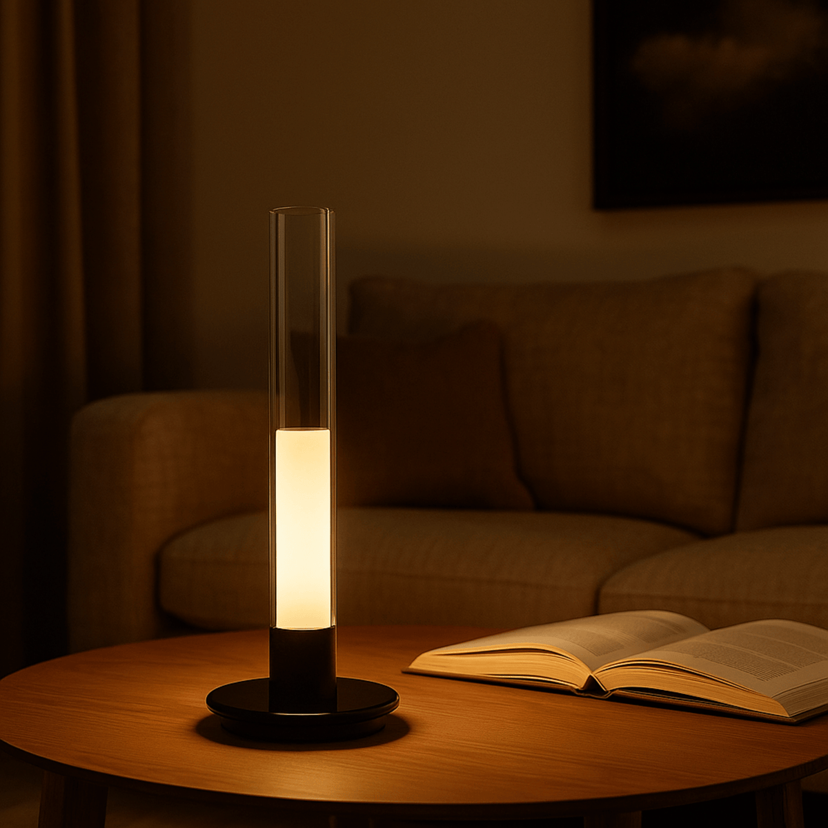 Lámpara de mesa vela recargable Flamela en una mesa de comedor – imagen 8