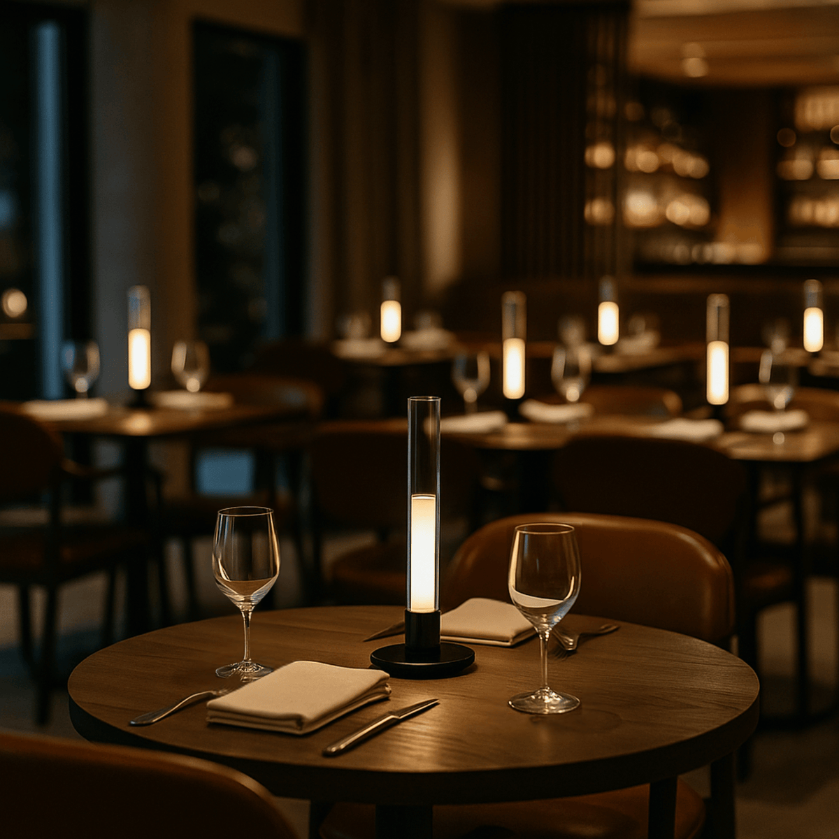 Lámpara de mesa vela recargable Flamela en una mesa de comedor – imagen 9