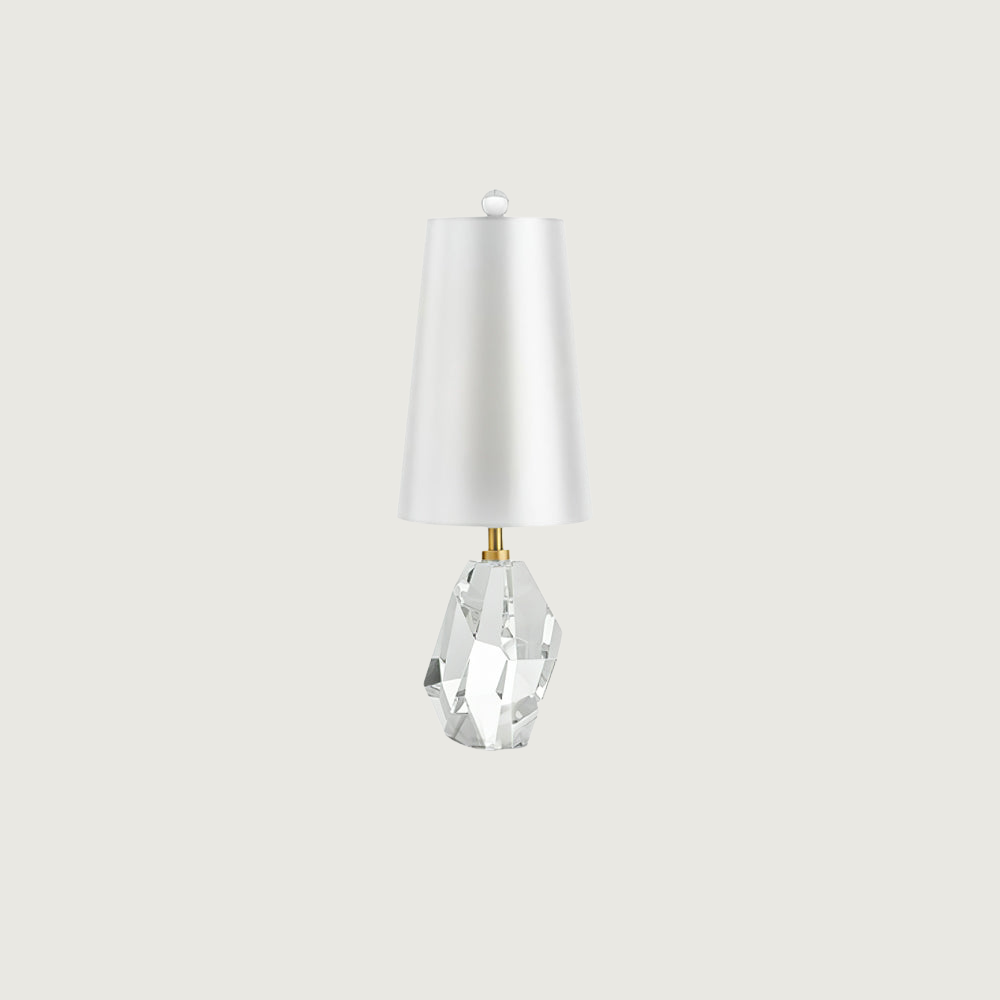 Raveza - Lámpara de Mesa de Cristal Cortado - Diseño Moderno con Pantalla Blanca - Ideal para Mesitas de Noche y Espacios Reducidos