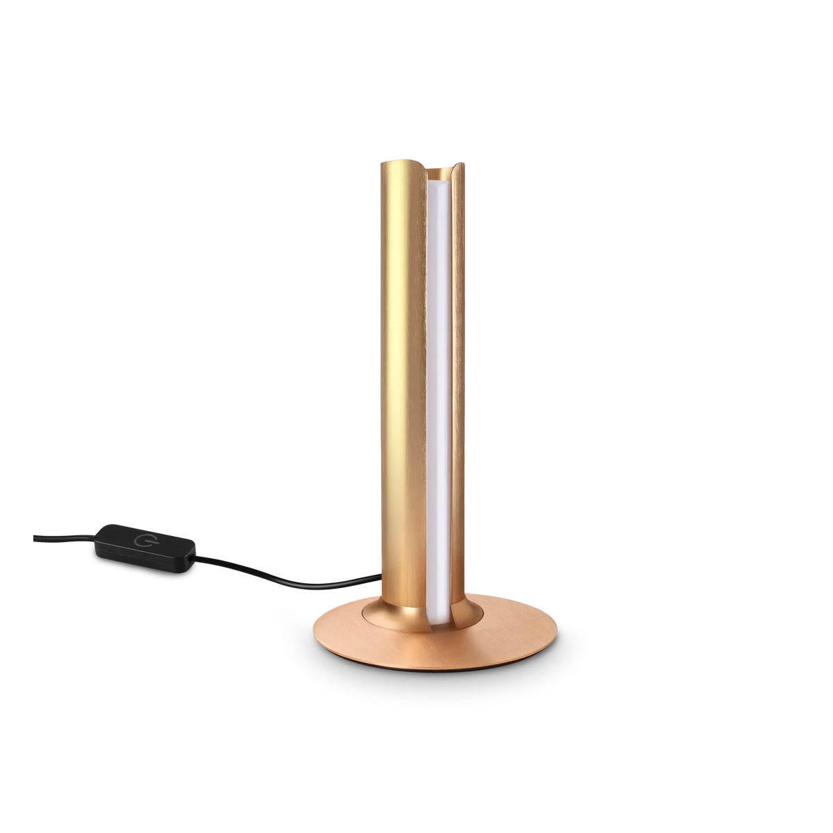 Lámpara de mesa LED cilíndrica Ostela – en cobre cepillado