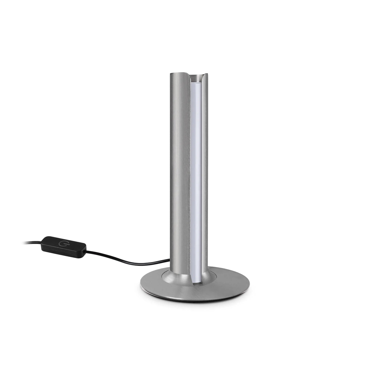 Lámpara de mesa LED cilíndrica Ostela – en gris cepillado