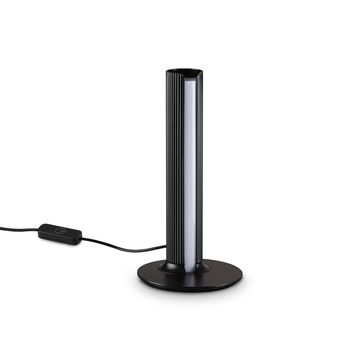 Lámpara de mesa LED cilíndrica Ostela – en negro acanalado
