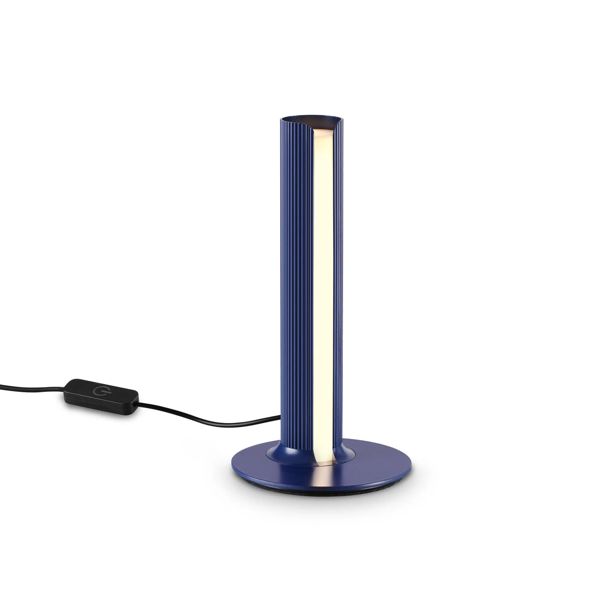 Lámpara de mesa LED cilíndrica Ostela – en azul acanalado
