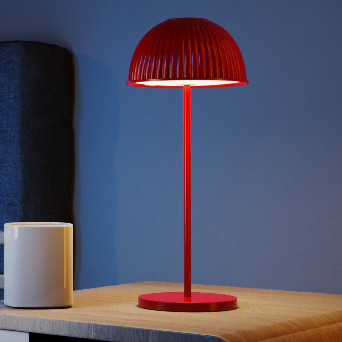 Lámpara de mesa inalámbrica con cúpula acanalada Quelina en un salón moderno – imagen 14
