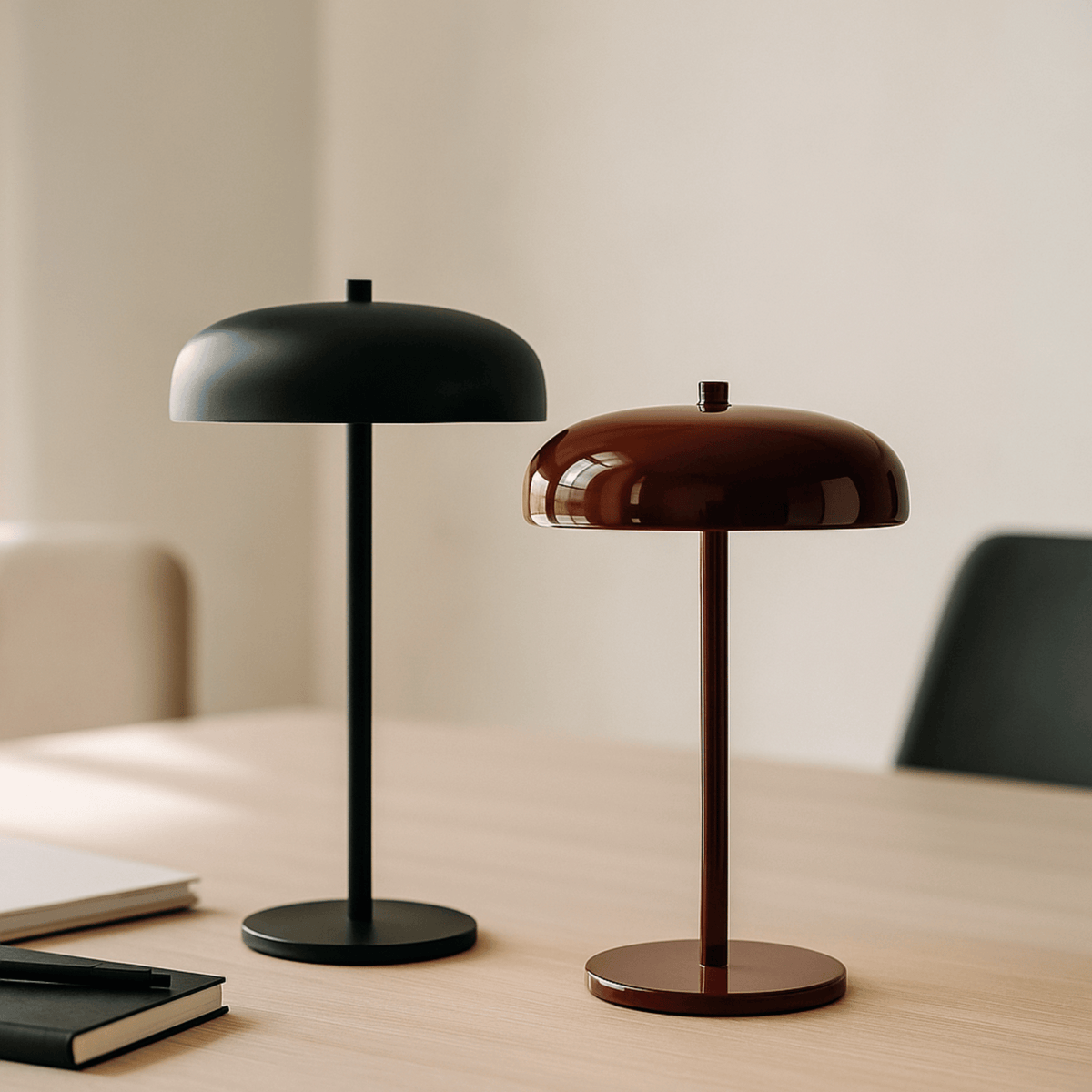 Lámpara de mesa inalámbrica recargable Sombreta – en negro y burdeos