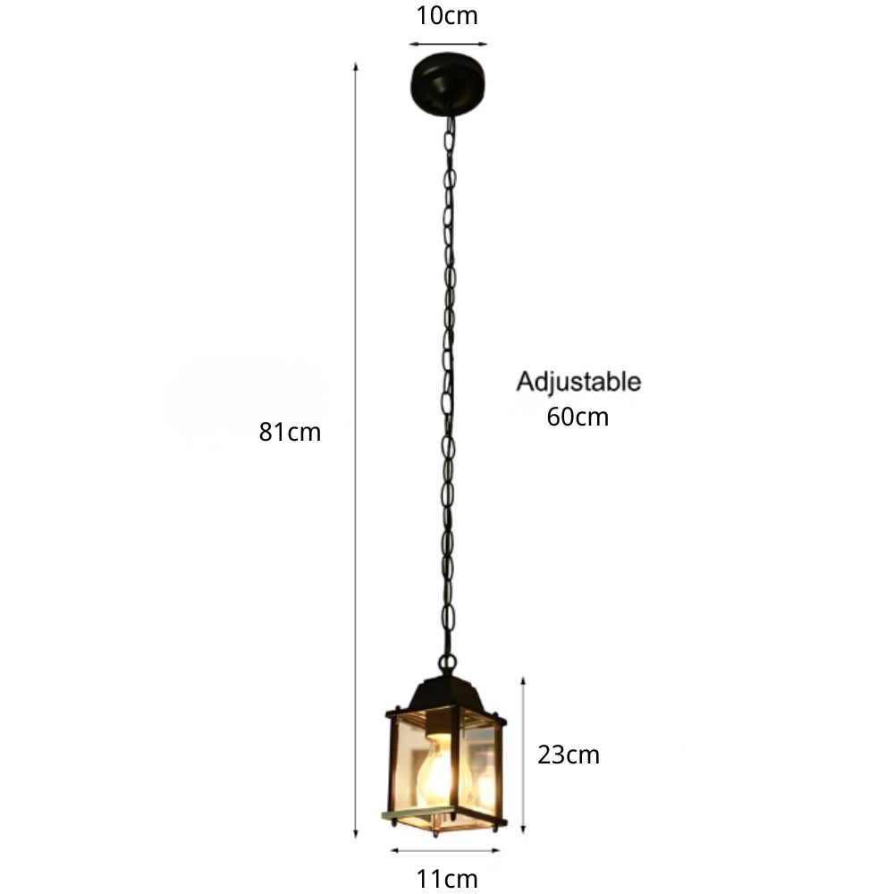 Farol colgante de exterior Ofaro – medidas del farol y la cadena