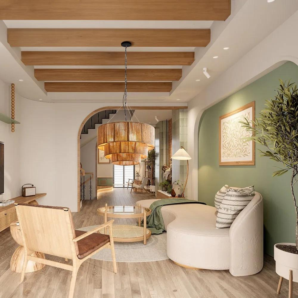 Lámpara colgante de ratán Cestina en un salón de estilo natural – imagen 9