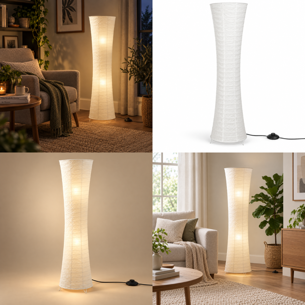 Lámpara de pie de papel de arroz Sumelia – en distintos rincones de la casa