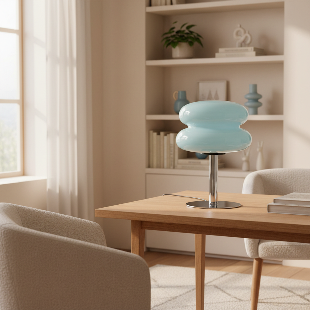 Lámpara de mesa Bauhaus Dulcela en un salón luminoso – imagen 15