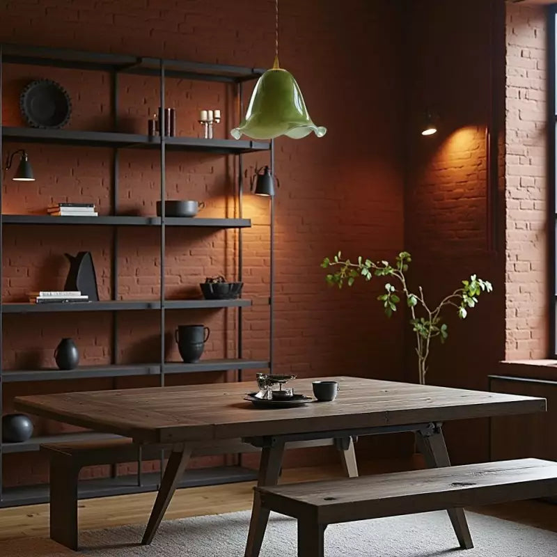 Lámpara colgante de cristal verde Dalira en un dormitorio de estilo romántico – imagen 7