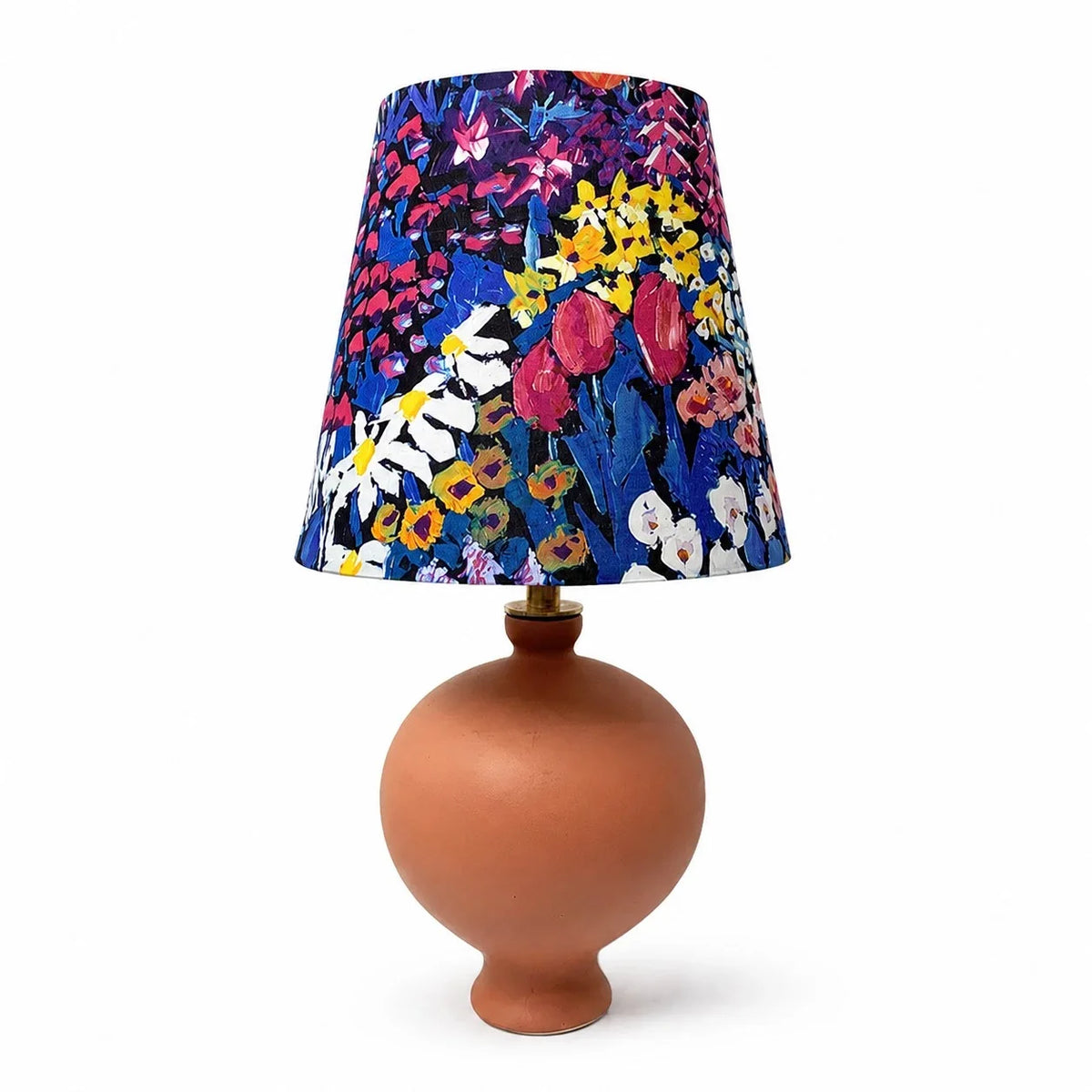 Lámpara de mesa de cerámica Vergela – con pantalla floral azul