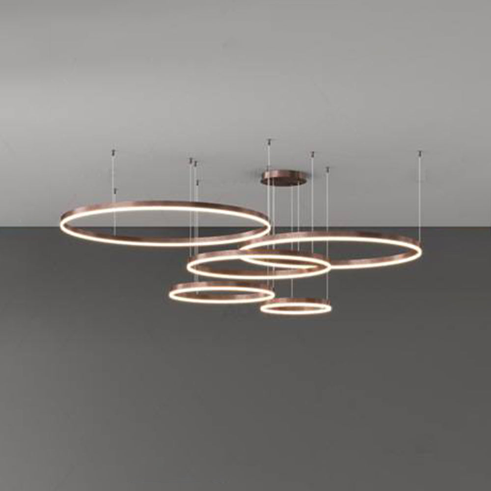 Lámpara colgante LED de aros Saroa – café 5 aros