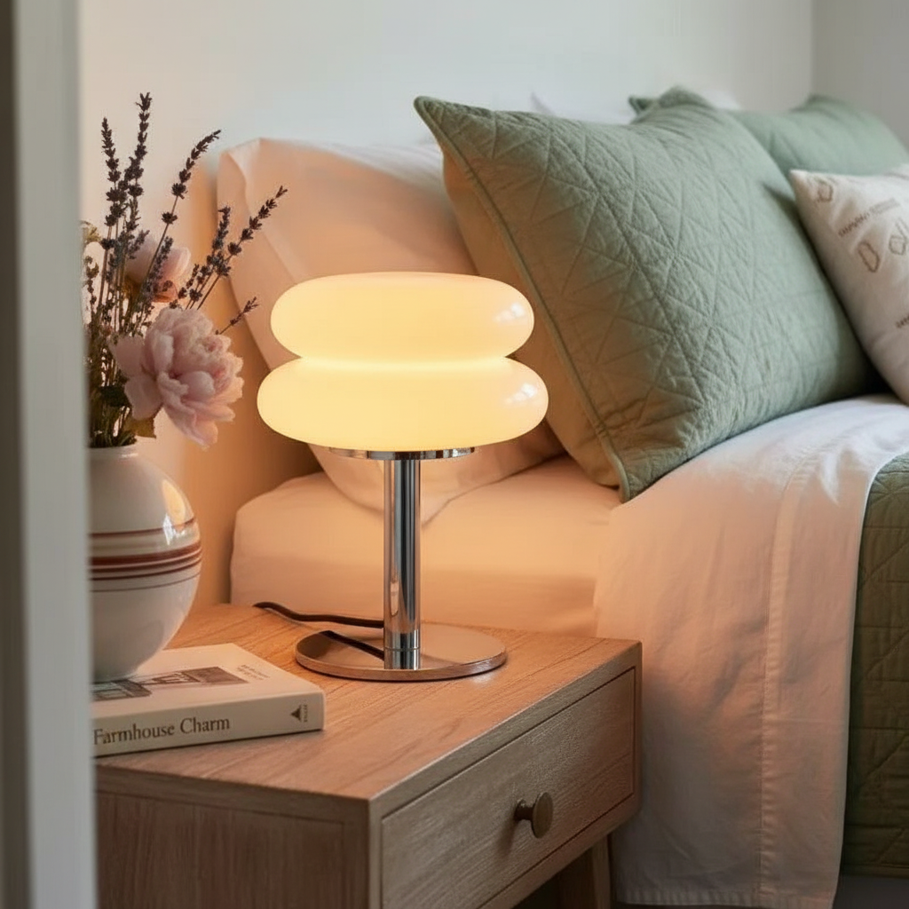 Lámpara de mesa Bauhaus Dulcela en un salón luminoso – imagen 8