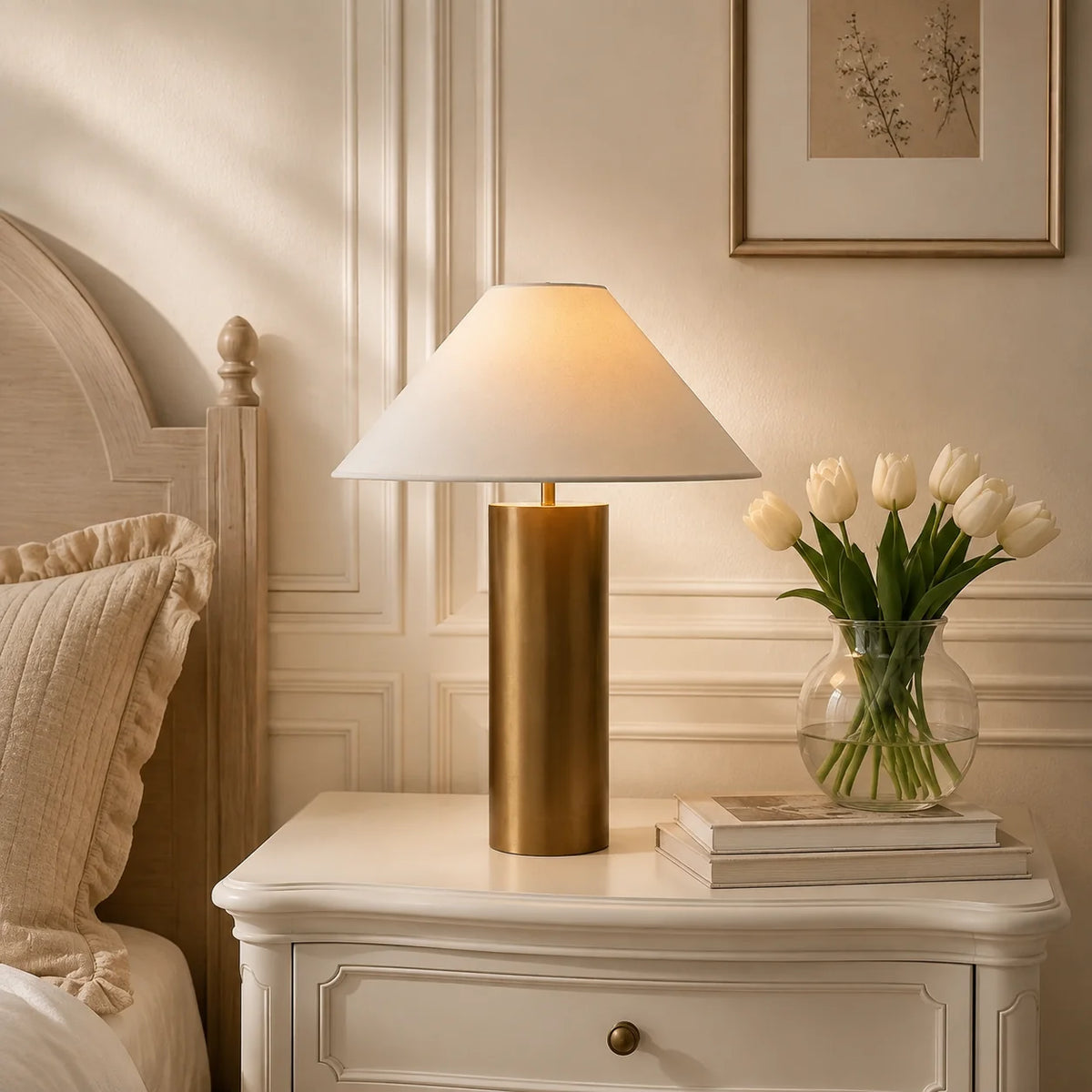 Lámpara de mesa dorada Dorasol en un salón luminoso – imagen 3