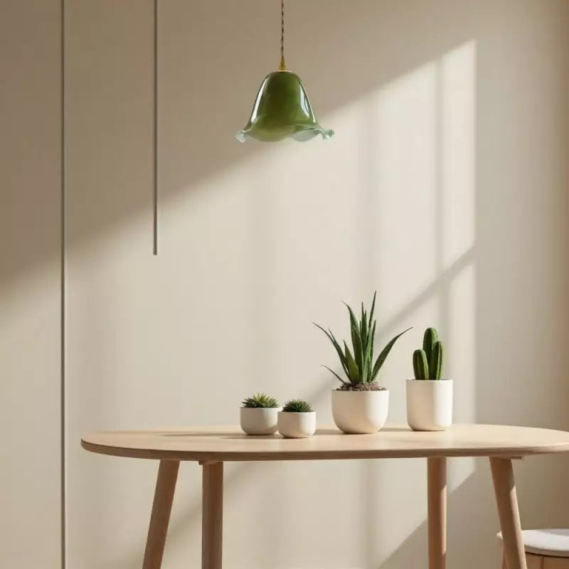 Lámpara colgante de cristal verde Dalira en un dormitorio de estilo romántico – imagen 8