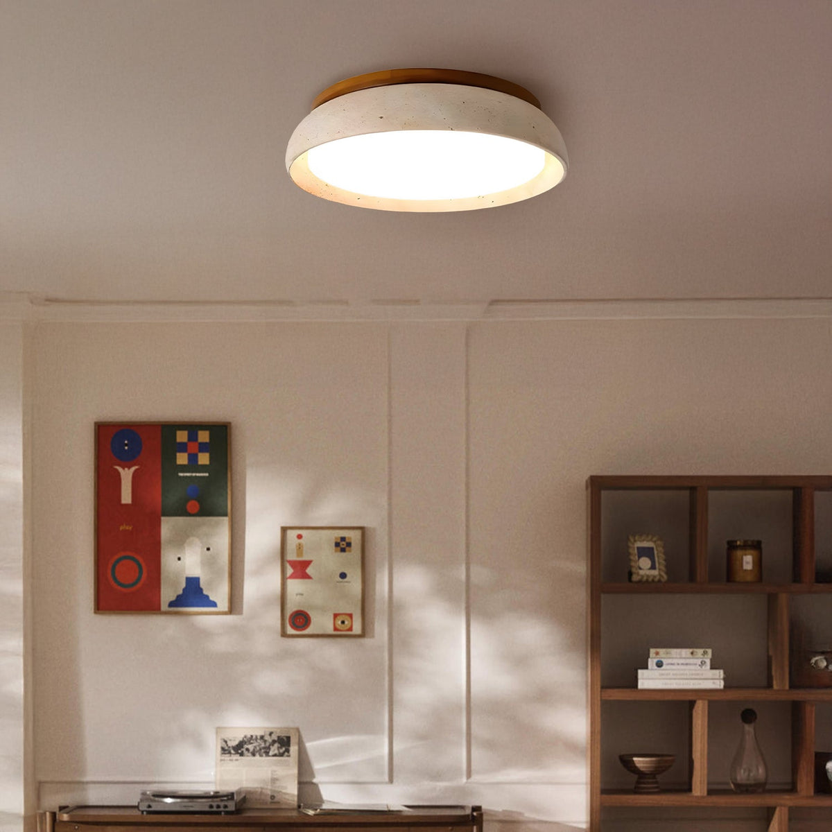 Plafón LED de travertino Lajara en un dormitorio nórdico – imagen 12