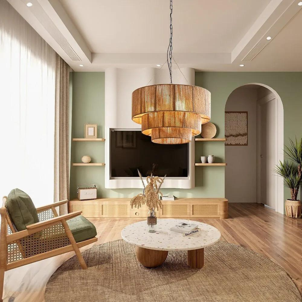 Lámpara colgante de ratán Cestina en un salón de estilo natural – imagen 10