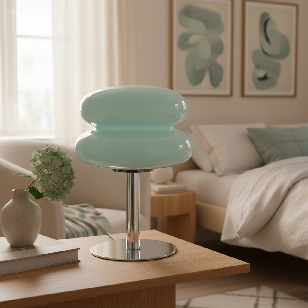 Lámpara de mesa Bauhaus Dulcela en un salón luminoso – imagen 11