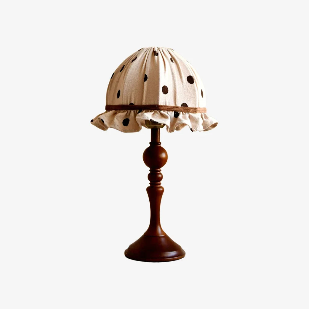 Topela - Lámpara de Mesa Vintage de Lunares con Volante y Pie de Madera
