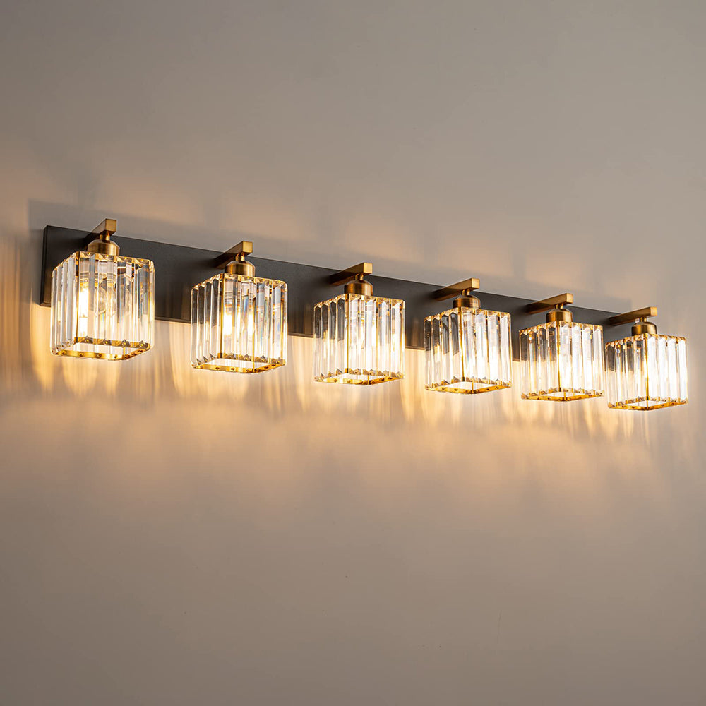 Aplique de pared para espejo con cristal Pirsela – versión de 6 luces encendida