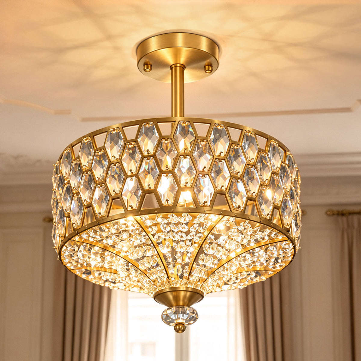 Brillara - Lámpara de Techo Semiempotrada de Cristal con 3 Luces Glamour